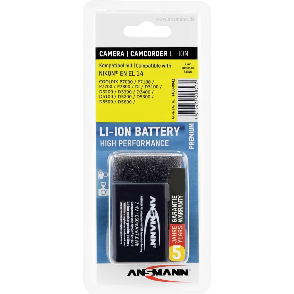 ANSMANN Li-Ion Akku A-Nik EN EL 14 7 4V / Typ 1050mAh / Leistungsstarke Akkubatterie für Foto Digita