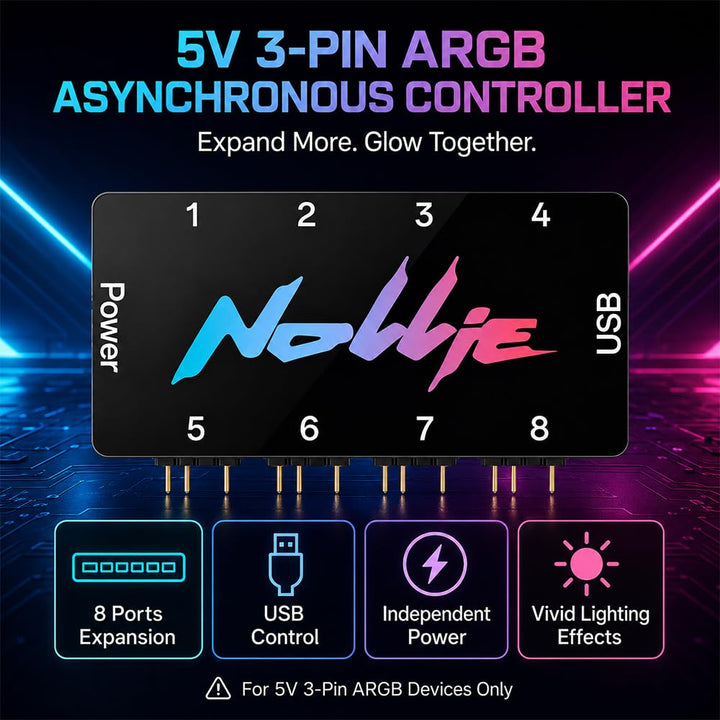 8-Port RGB Controller, ARGB Controller Sata Gespeister, 5V 3Pin ARGB Splitte, PC Beleuchtungs Hub