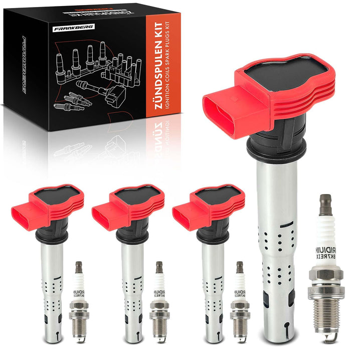 Frankberg 4x Zündspule Zündkerzen Satz Benzin Kompatibel mit A4 8E2 8EC 8K2 2002-2015 A5 8T3 2007-20