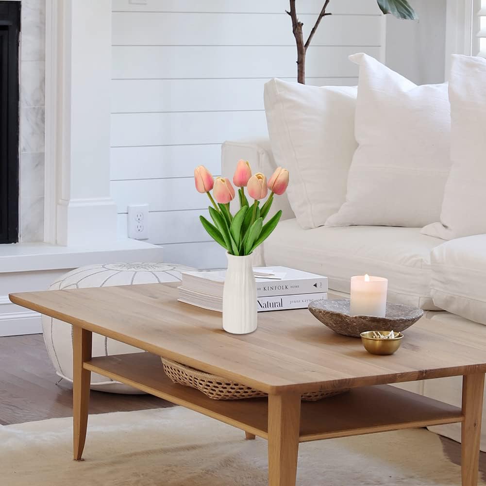 Kunstblumen Künstliche Tulpen Blumen Wie Echt Real Touch Tulpen, Höhe 30 cm, mit Vase aus Keramik, D