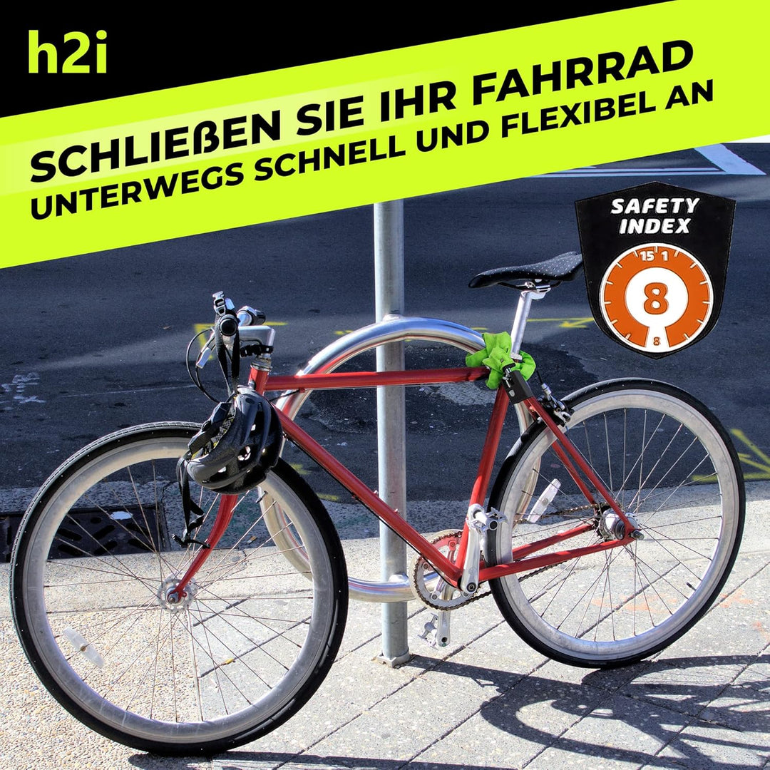 h2i Set aus AXA Kettenschloss Clinch CH85 Plus in Grün und h2i Sticker, Fahrradschloss mit Kette 85c