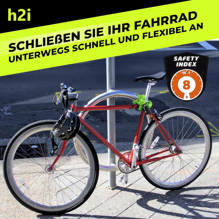 h2i Set aus AXA Kettenschloss Clinch CH85 Plus in Grün und h2i Sticker, Fahrradschloss mit Kette 85c
