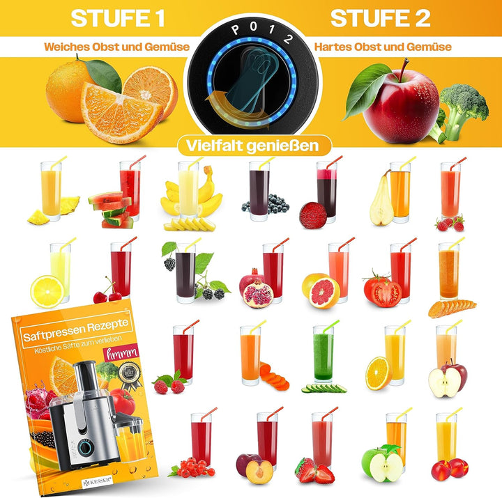 KESSER® Entsafter für Obst und Gemüse aus Edelstahl 1100W grosse 85 mm Einfüllöffnung inkl. Reinigun