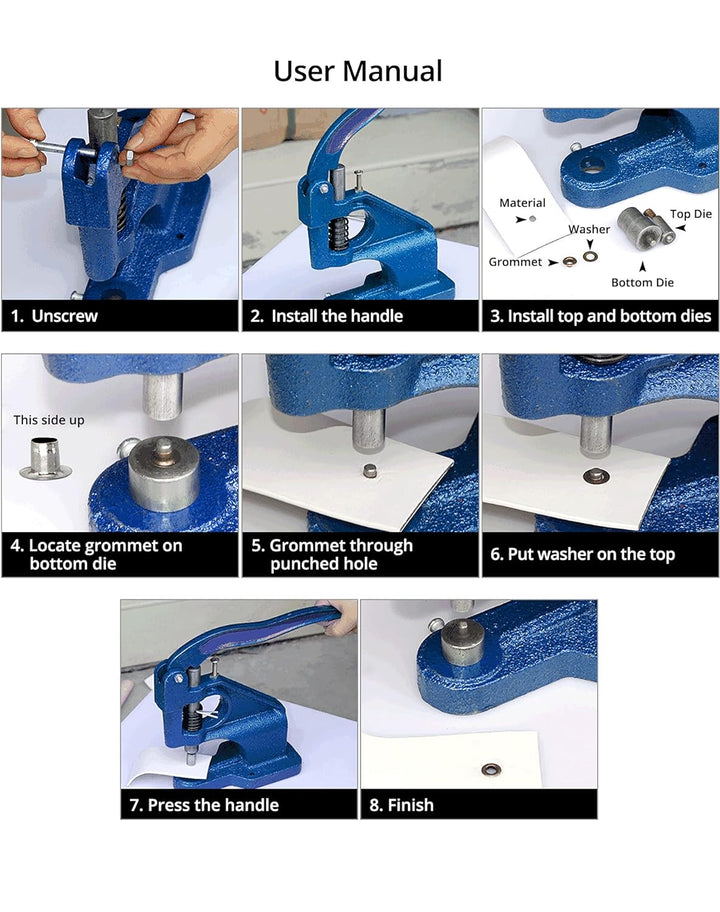 QWORK Ösenpresse Set, Handpresse Ösenmaschine Ösenzange Set Punch Tool Kit, mit 3 Stanzformen (6/10/