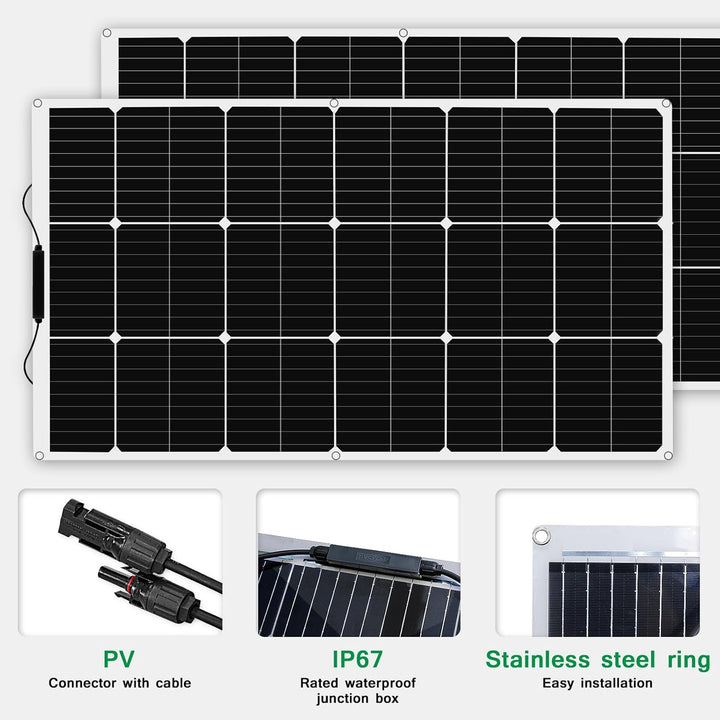 200w Flexible Solar Panel Kit 2pcs 100w 18v Monocrystalline Solar Module + 20A USB Controller for Of