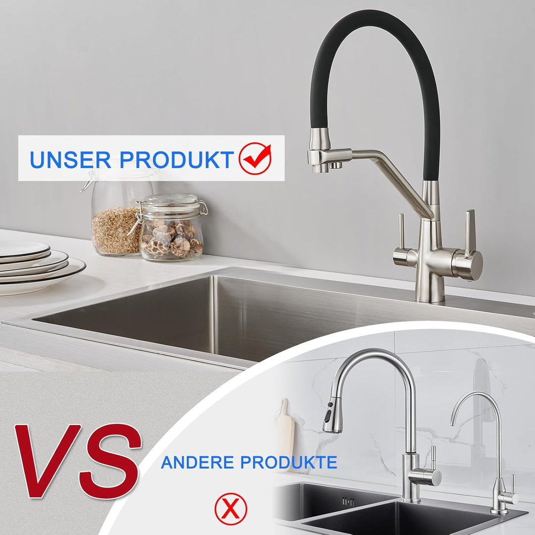 KEOKBON 3 Wege Wasserhahn Küche, 3 in 1 Küchenarmatur Ausziehbar,360° Drehbar Wasserhahn Hochdruck S