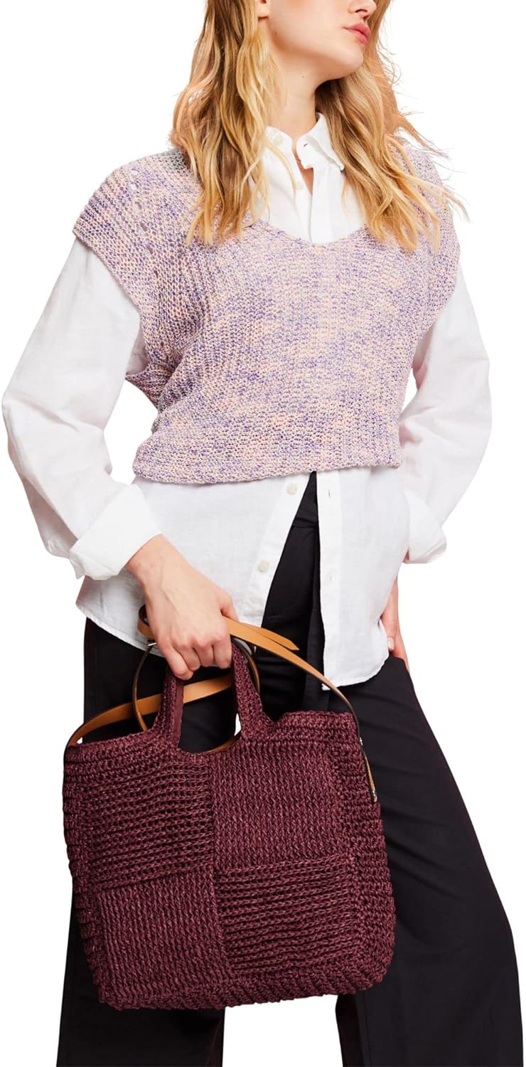 ESPRIT Basttasche aus Webstoff mit Details in Lederoptik 600/Bordeaux Red, 600/Bordeaux Red