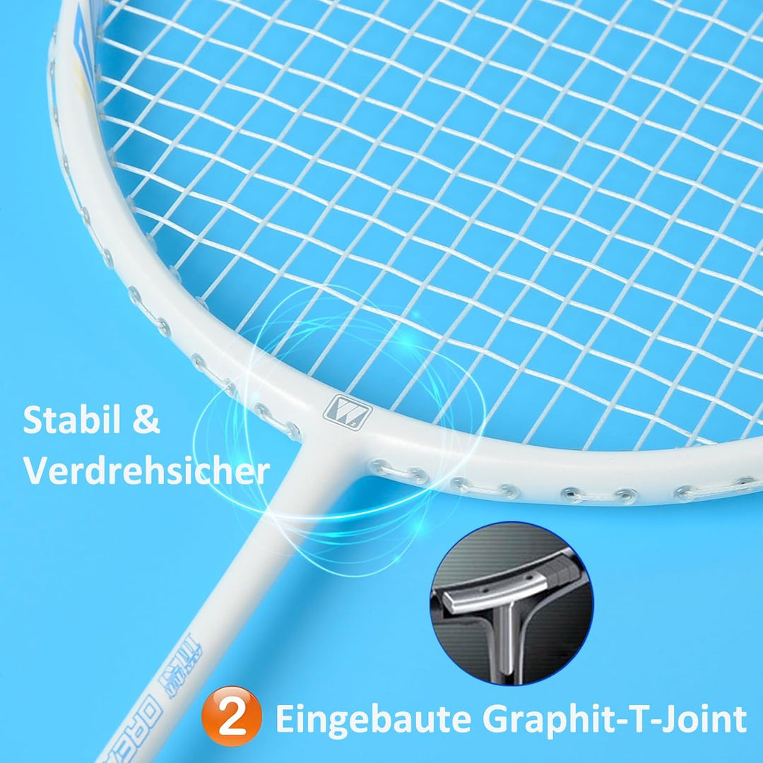 WHiZZ Carbon Badminton Schläger Set, Leichter Graphit Badmintonschläger Federball Set für Training,