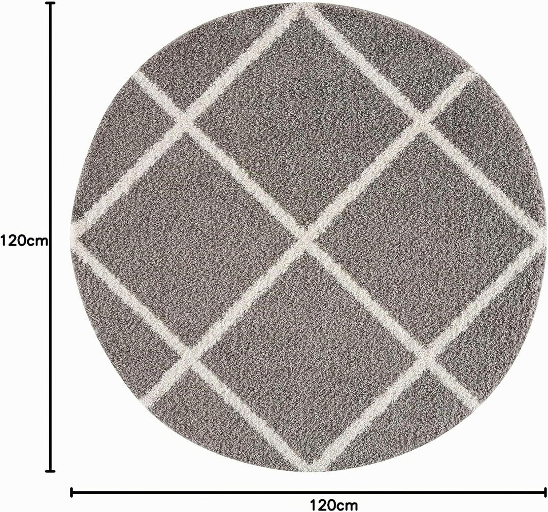 SANAT Madrid Shaggy Teppich Rund - Hochflor Teppiche für Wohnzimmer, Schlafzimmer, Küche - Grau, Grö
