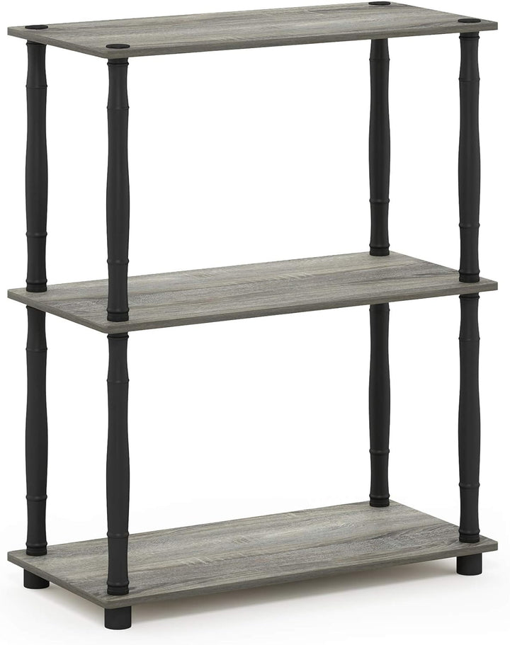 Furinno 3-Ebenen kompaktes Mehrzweck-Regal mit klassischem Rohr, holz, Französische Eiche Grau/Schwa