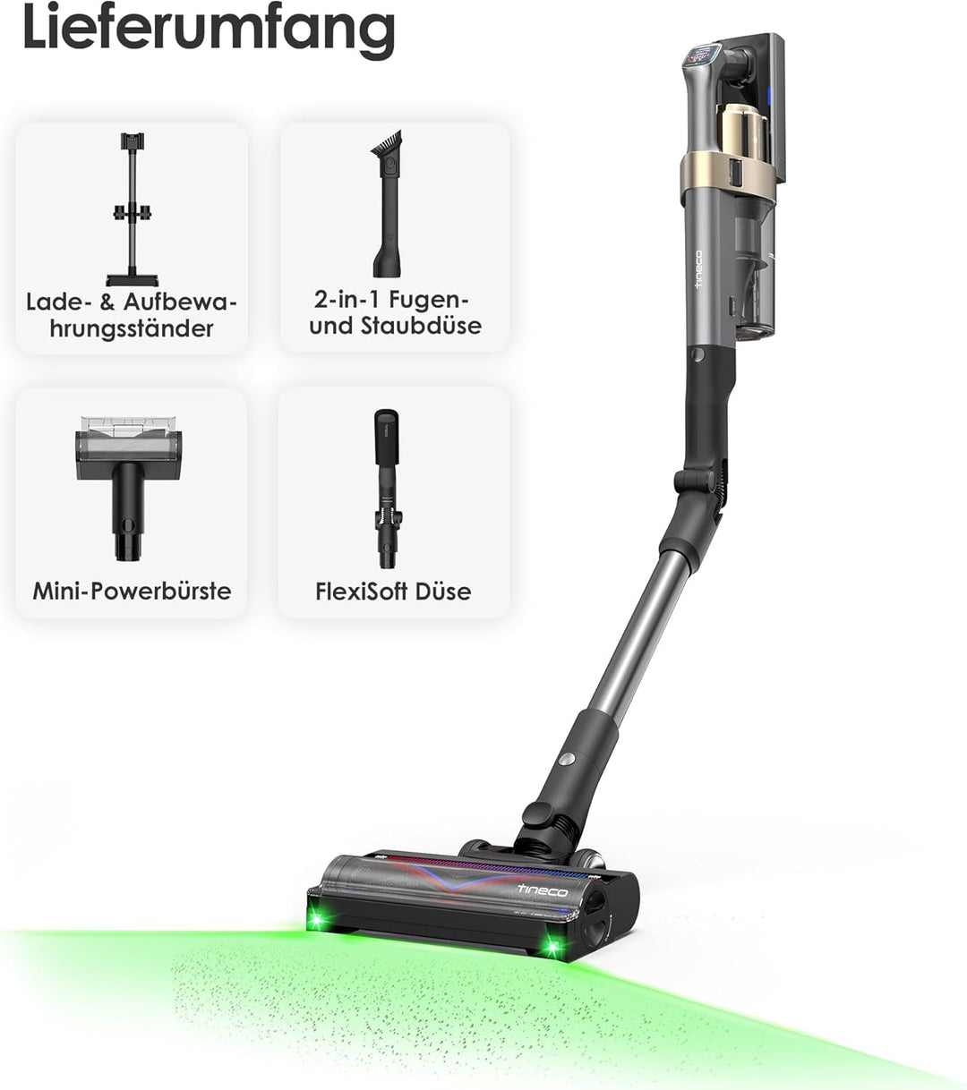 Tineco Pure ONE A90S Akku Staubsauger, 270AW Saugkraft, 3DSense Master-Bürste, Dreifache Kantenerken