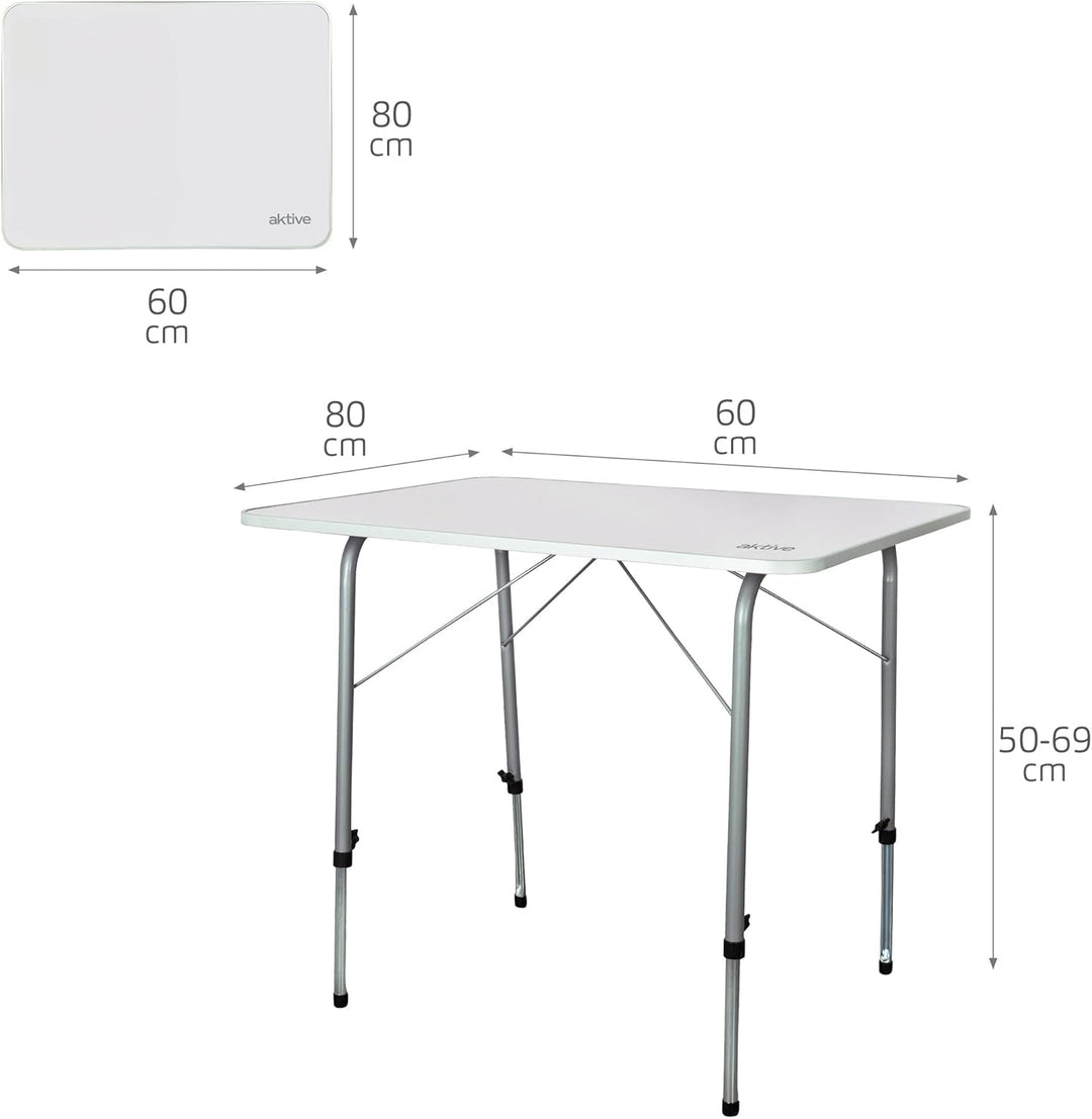 AKTIVE Camping-Klapptisch, höhenverstellbar, Campingtisch, 80 x 60 x 50-69 cm, Aluminiumgestell, Ø22