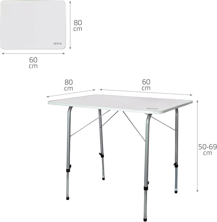 AKTIVE Camping-Klapptisch, höhenverstellbar, Campingtisch, 80 x 60 x 50-69 cm, Aluminiumgestell, Ø22