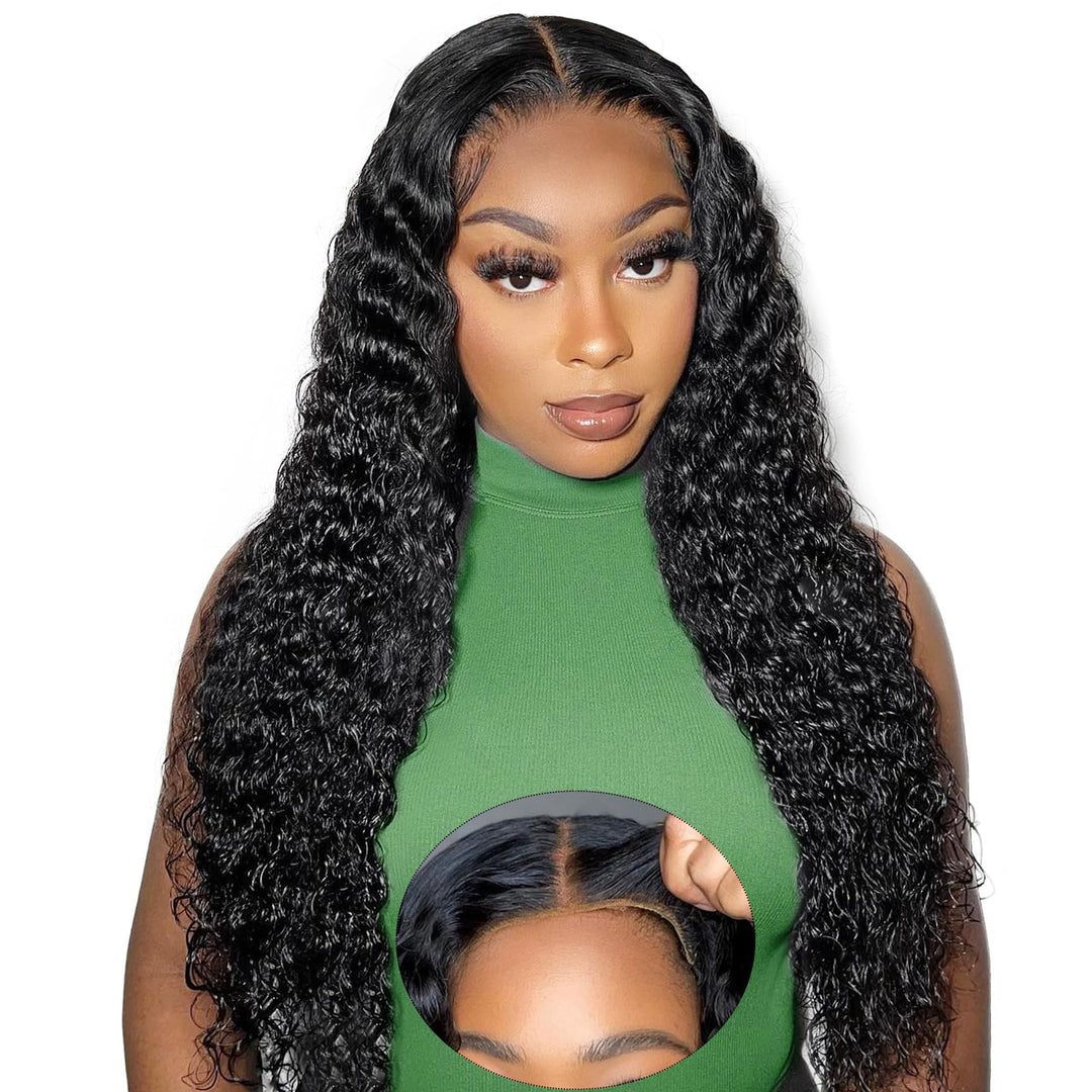 5x5 Glueless Human Hair Wig with 180% Density, 18 Zoll Tiefe Welle Echthaar Perücke für Damen, 100%
