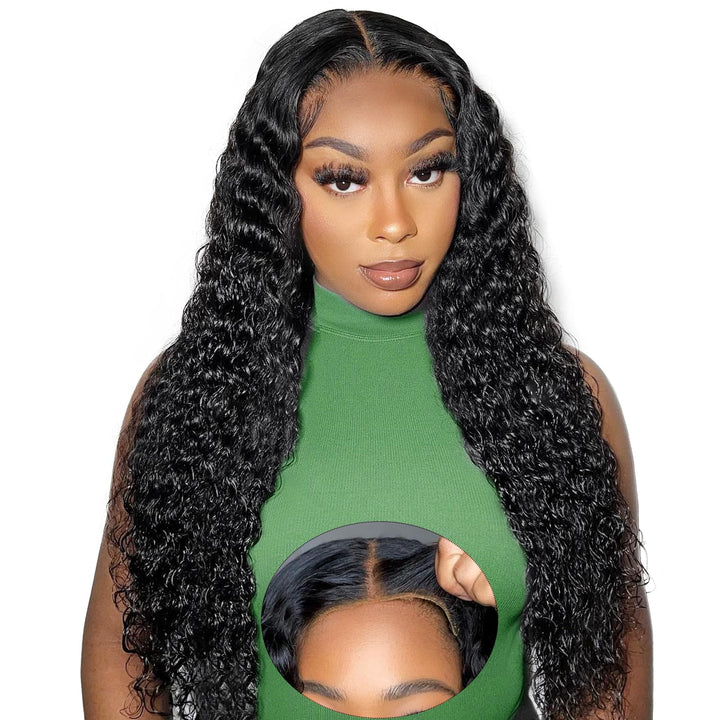 5x5 Glueless Human Hair Wig with 180% Density, 18 Zoll Tiefe Welle Echthaar Perücke für Damen, 100%