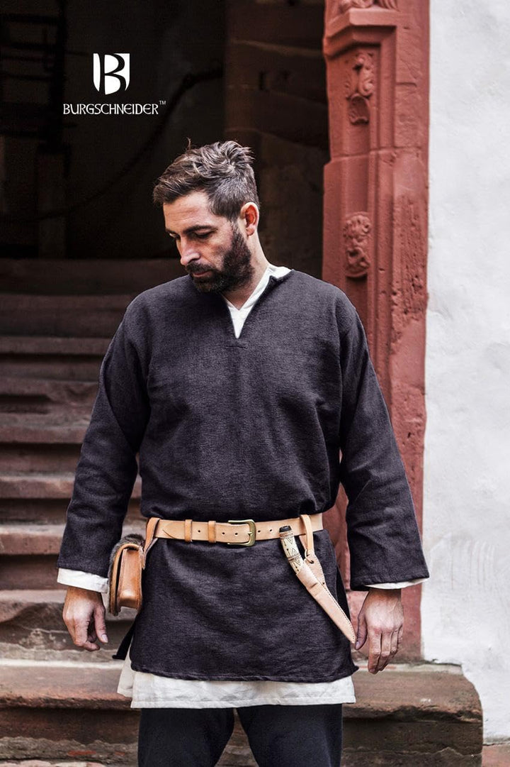 Mittelalter Kurztunika Tunika Langarm grau authentisch Wolle - XXL XXL Grau, XXL Grau