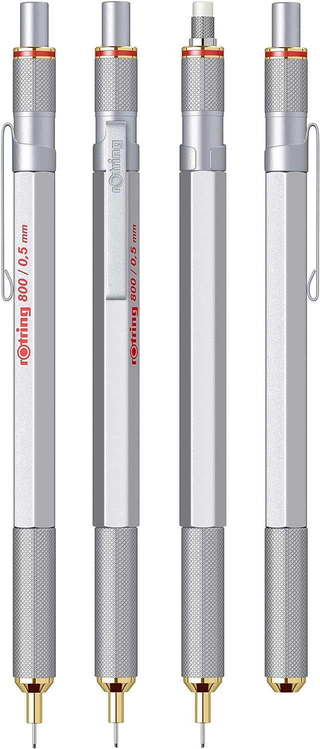 rOtring 800 Druckbleistift mit Einzug | 0,5 mm | Silber Silber 0,5mm Druckbleistift Single, Silber 0