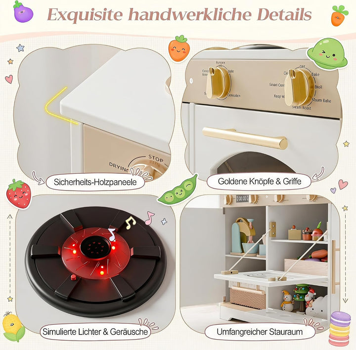 Xilingol Kinderküchen aus Holz, Spielküche Kinder mit Licht und Soundeffekten, Geeignet für Kinder a
