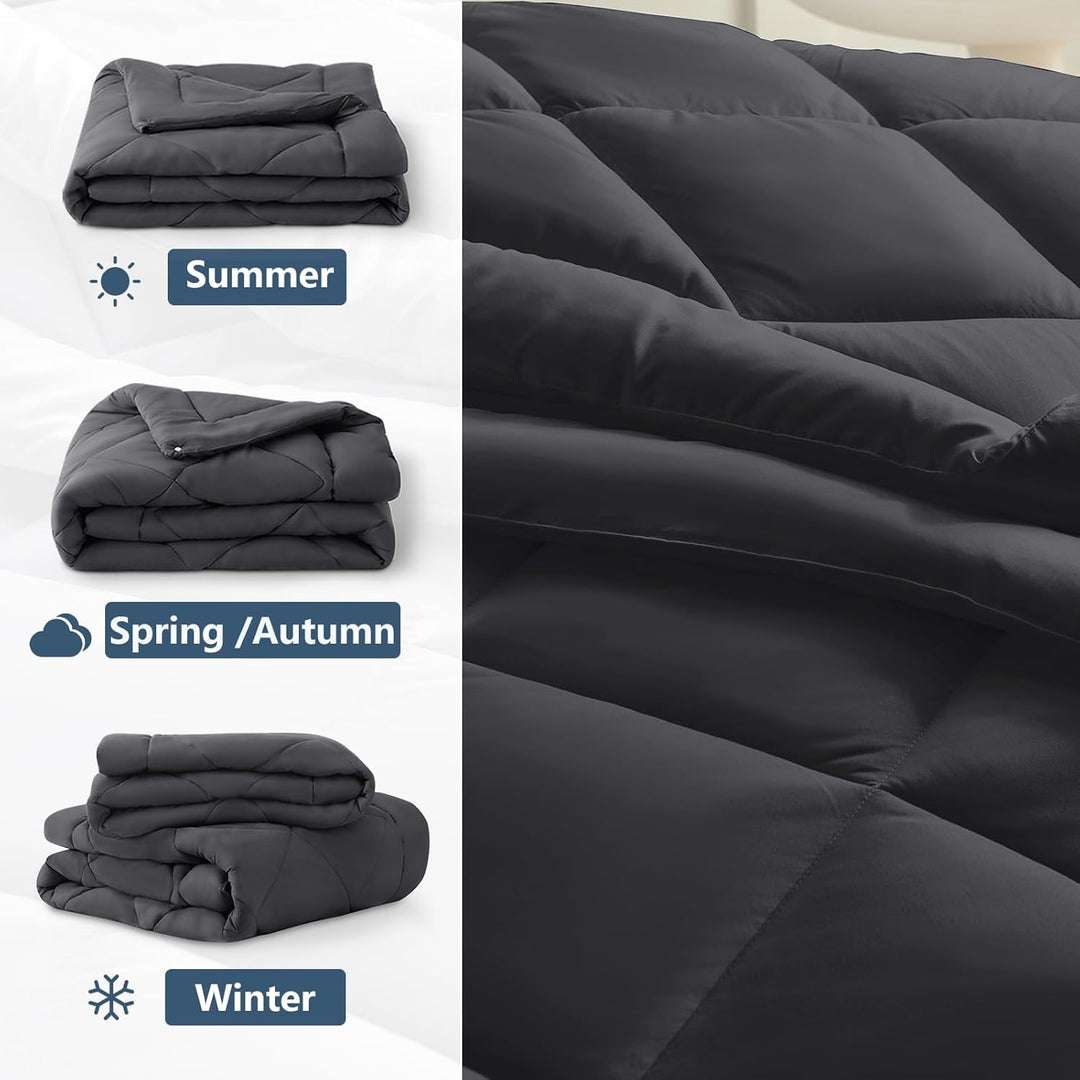 WAVVE Bettdecke 240x220 4 Jahreszeiten 2 teilig Grau - Sommerdecke 240x220cm 150gsm+Ganzjahresdecke