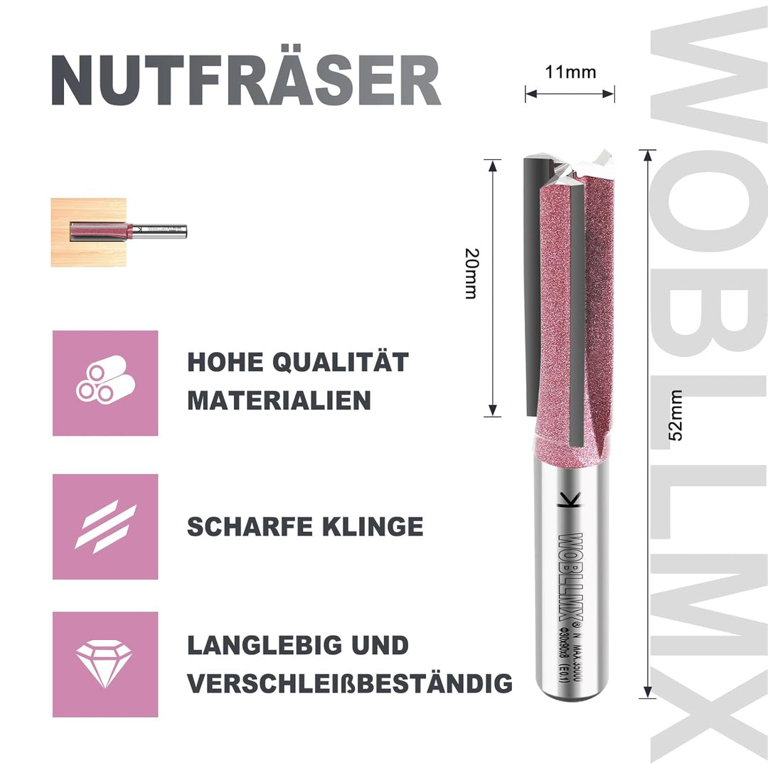 3 Klingen Nutfräser 8mm Schaft,Ø11mm Arbeitslänge 20mm Professional Hartmetall Bestückt Nutfräser St