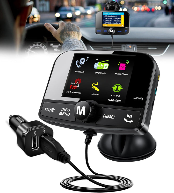 DeeprBetter DAB Adapter für Autoradio, 2.4" DAB Plus Radio Auto FM Transmitter DAB+ Digitales Radio