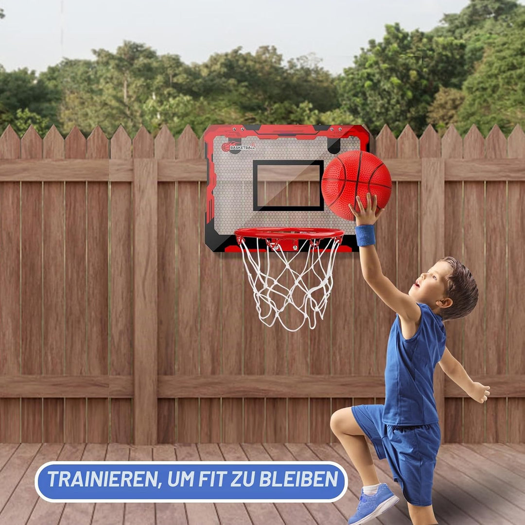 Indoor Basketballkorb Set mit 4 Bällen für Kinder Erwachsene, Basketball hängen an der Tür für Zimme