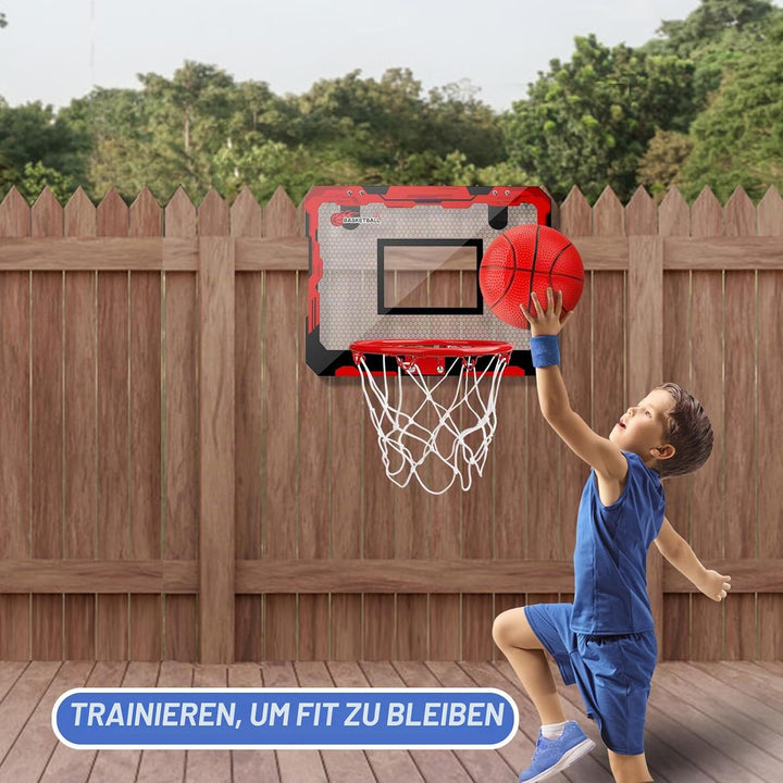 Indoor Basketballkorb Set mit 4 Bällen für Kinder Erwachsene, Basketball hängen an der Tür für Zimme