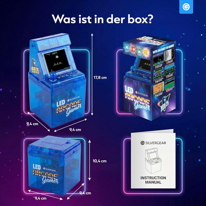 Silvergear® Mini Retro Arcade Spielkonsole 240 Spiele | Tragbare Arcade Maschine im Mini Format | 8