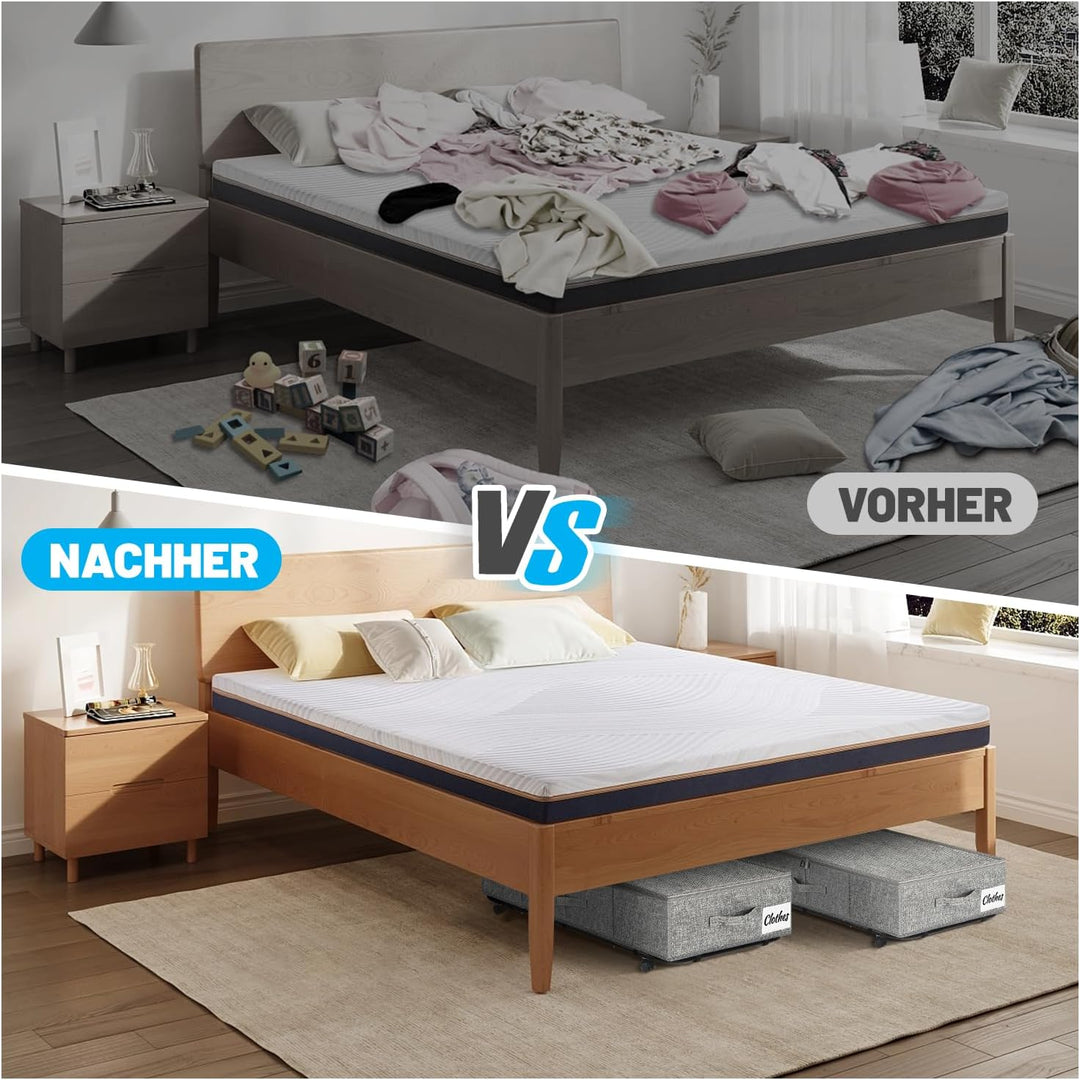 Unterbett Aufbewahrungsbox mit Rollen & 3 Griffen, 2er Set Faltbare Unterbett Kommode 50L, Faltbare