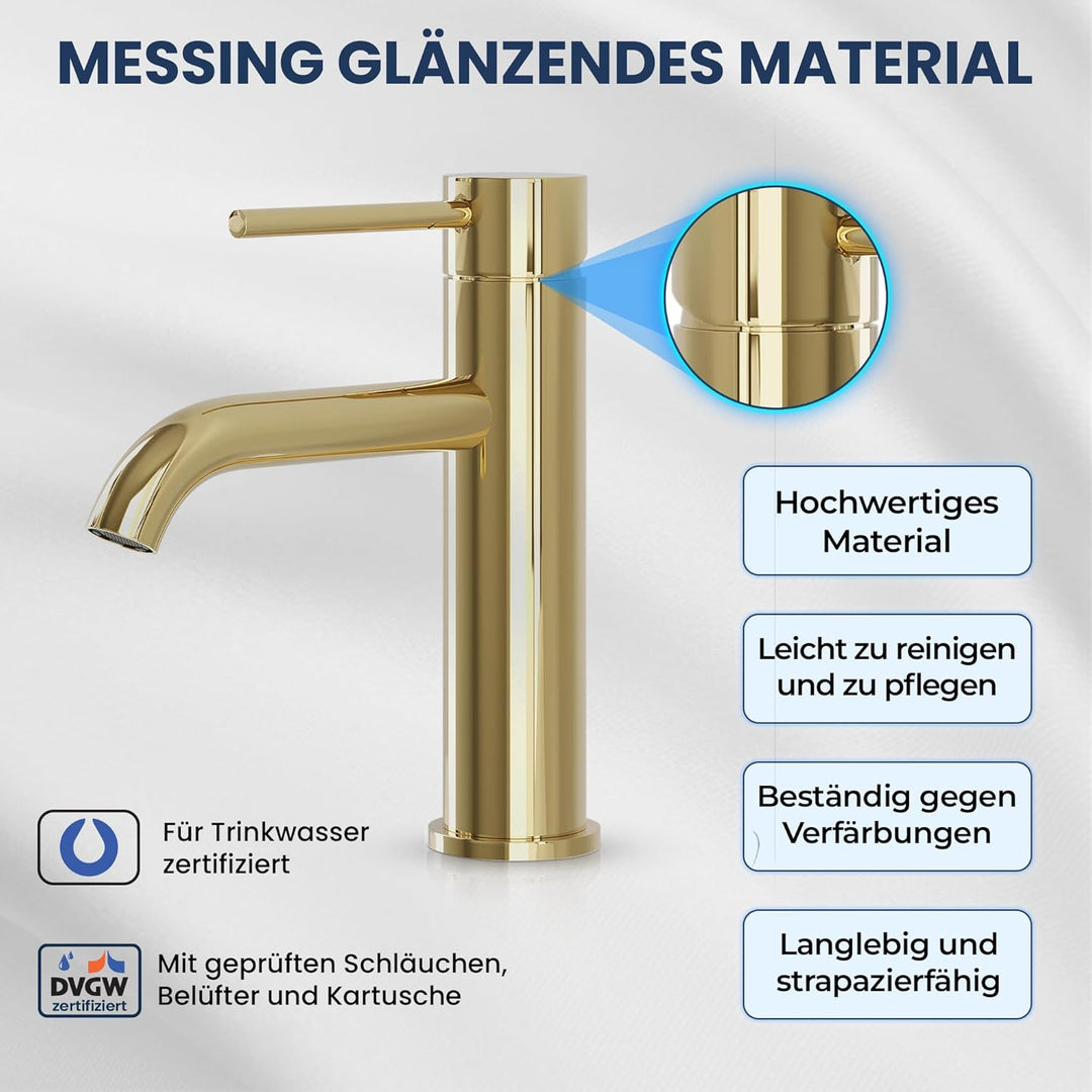 Søvang Wasserhahn Bad – Waschtischarmatur 18,3 cm, Waschbeckenarmatur Messing Glänzend, Anti-Fingerp