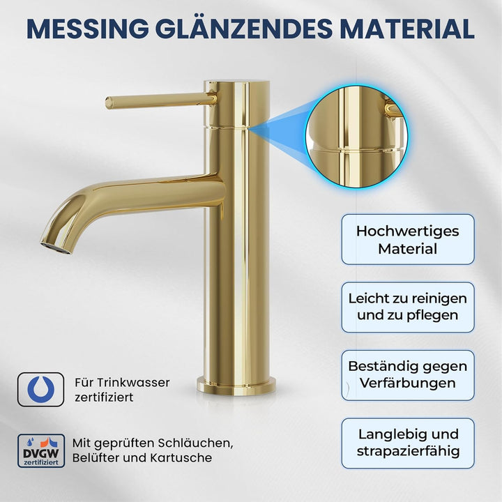 Søvang Wasserhahn Bad – Waschtischarmatur 18,3 cm, Waschbeckenarmatur Messing Glänzend, Anti-Fingerp