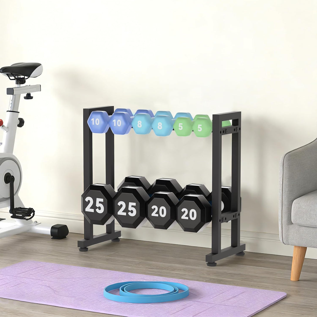 Verstellbarer 2-stufiger Hantelständer, 120kg Tragfähigkeit, Kompakter Heimfitness-Organizer für Han