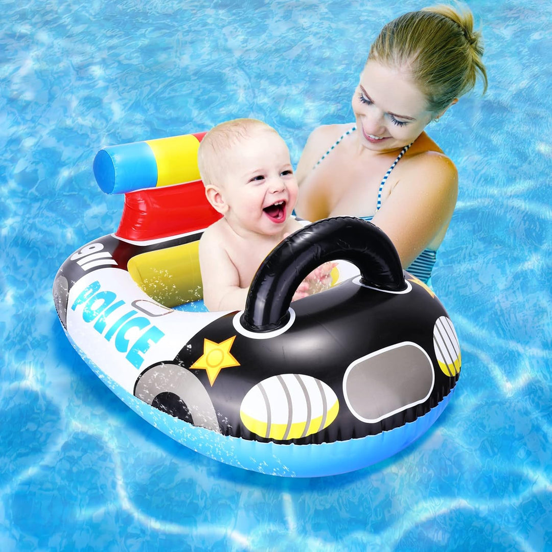 Pwsap Cartoon Baby Schwimmring,Streifenwagen Float Aufblasbar Schwimmhilfe Ring Mit Sitz, Doppelgrif