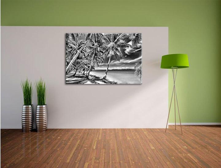 Pixxprint Palmen Traumstrand / 100x70cm Leinwandbild bespannt auf Holzrahmen/Wandbild Kunstdruck Dek