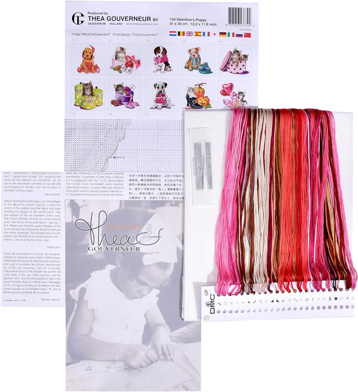 Thea Gouverneur - Kreuzstich-Set - Valentine elpe - Aida - 16 Count - Für Erwachsene - 739A 12"-by-1