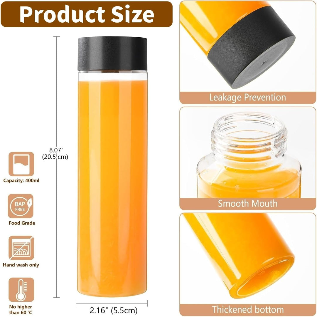 KAHEIGN 13St. Klare Saftflaschen aus PET-Kunststoff, 400 ml Leere Smoothie-Trinkflaschen mit Deckel