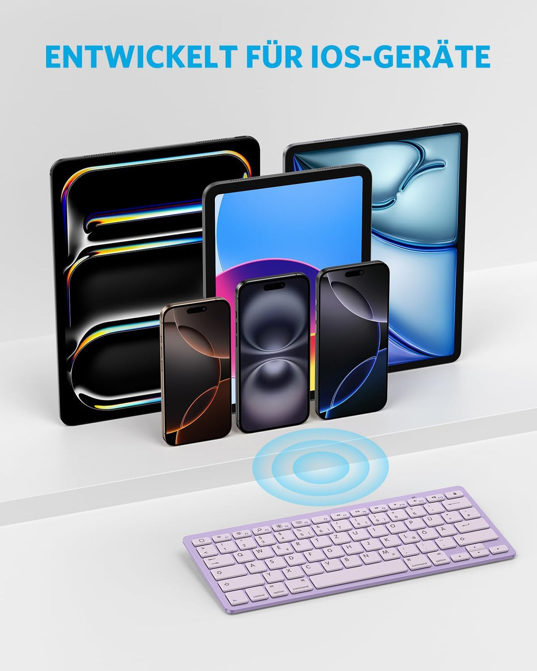 OMOTON deutsche Bluetooth Tastatur für iPad 10.9/10.2/9.7, Air 6/5/4/3, Pro 13/12.9/11/10.5 und iPho