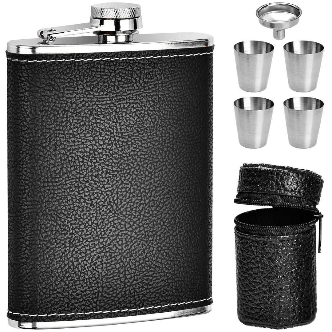 Edelstahl Flachmann 8oz/227ml Flachmann Set Flachmann Leder Flachmann Klein mit Trichter für Spiritu