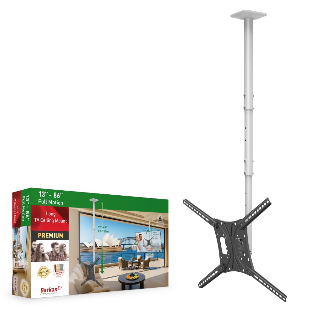 Barkan Lange Weiss TV Deckenhalterung, 13 - 75 Zoll Neigbar / Vollbewegung flach &amp; Curved Fernseher