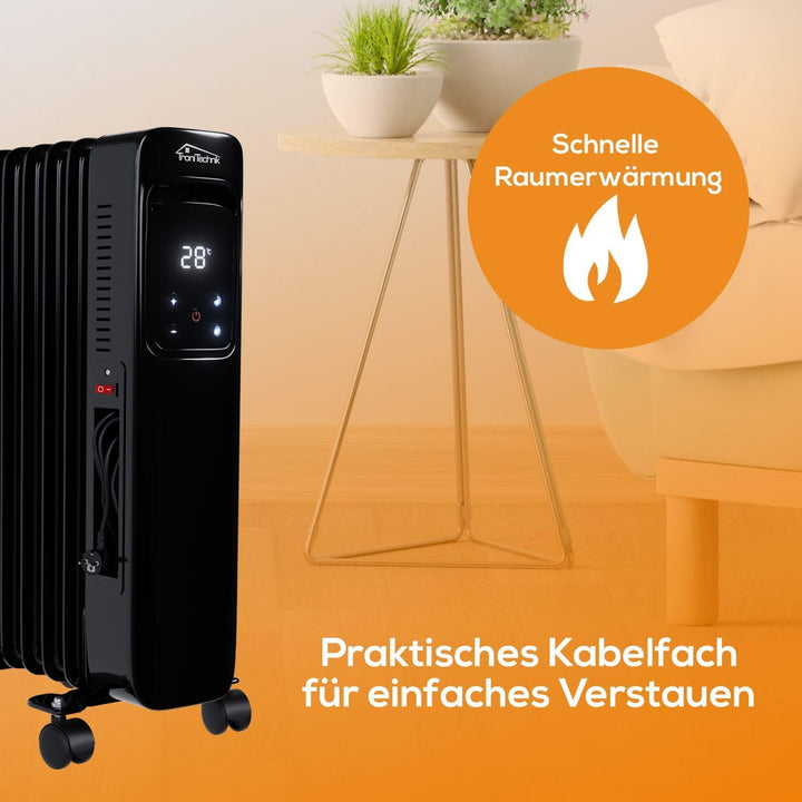 Tronitechnik® Ölradiator TT-OR 307 Elektroheizung Schwarz Öl-Heizung Radiator 3 Heizstufen 7 Rippen