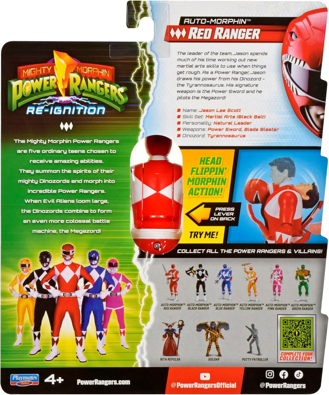 Power Rangers - Auto-Morphin, 2-in-1-Figur mit Gelenken, 15 cm, roter Ranger – Jason Lee Scott, für