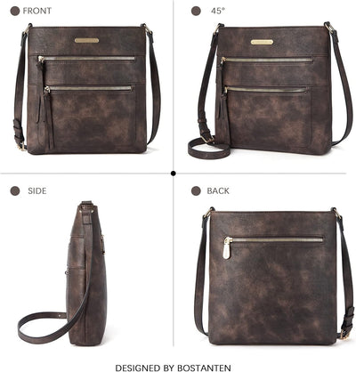 BOSTANTEN Damen Handy Umhängetasche Mittel, PU Leder Crossbody Schultertasche, Reissverschlusstasche