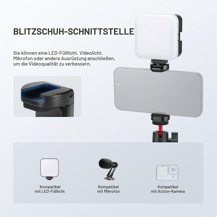 NEEWER Basic Stativ für iPhone mit Fernbedienung/Action Adapter/Telefonhalter, Telefon Stativ Stand