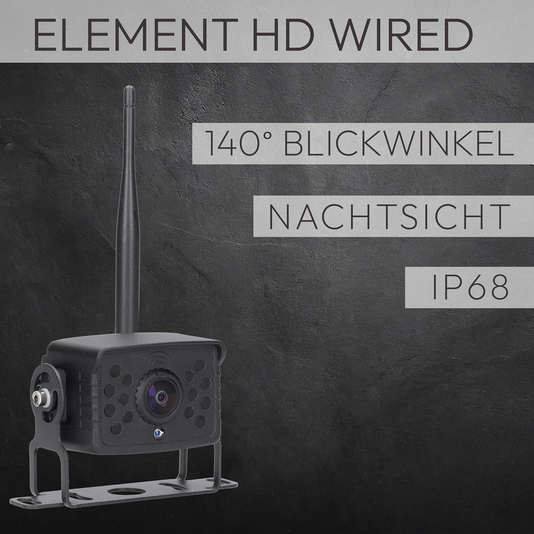 VSG24 Element Wired HD – Wetterfestes 7 Zoll HD Funk-Rückfahrkamera Set – 2 IP68 Kameras – Splitscre