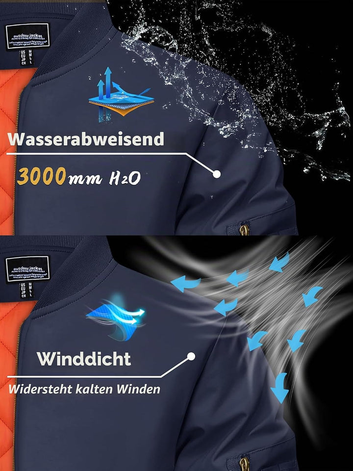 KEFITEVD Herrenjacke durchgehender Reissverschluss lässige winddichte Bomberjacken Winter warm gepol