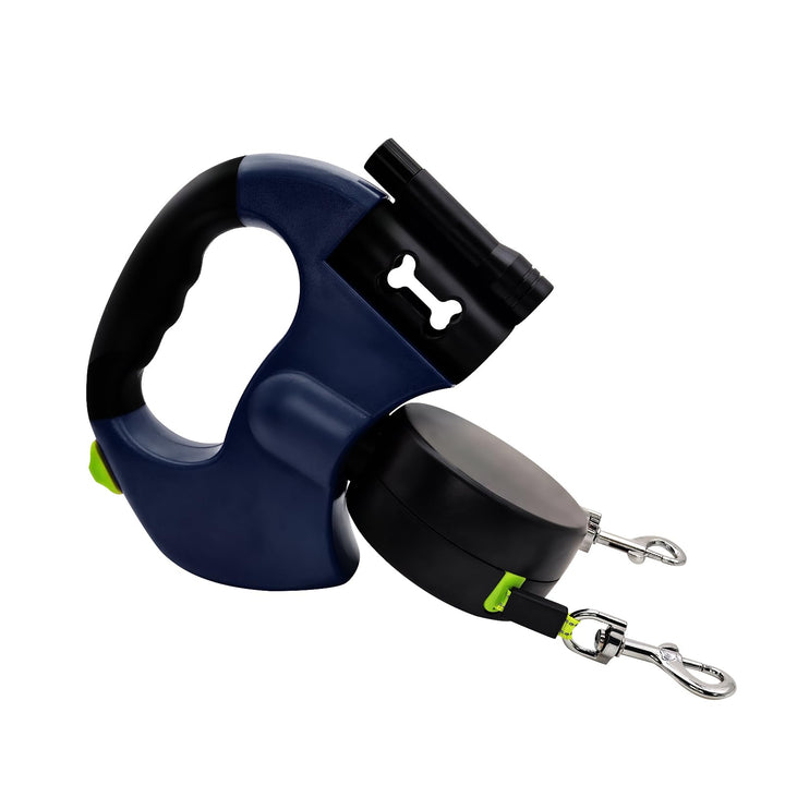 Hundeleine für 2 Hunde, Automatisch Einziehbare Hunde Leine mit Taschenlampe und Taschenspender, Dop