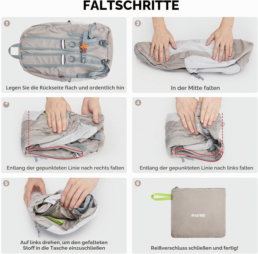 G4Free Faltbarer Leichter Rucksack 25L Unisex Tagesrucksack Kleiner Reiserucksack Wanderrucksack Tre