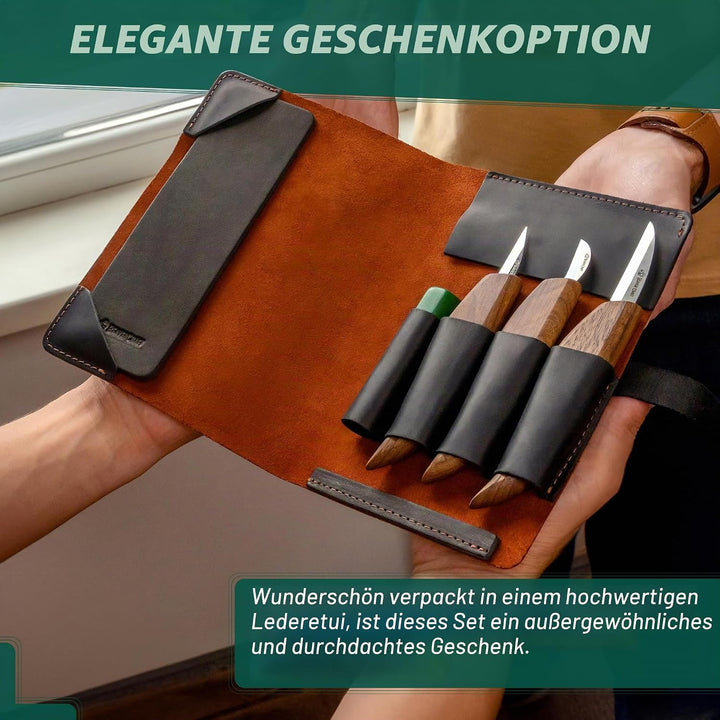 BeaverCraft Deluxe S15X Holzschnitzmesser-Set mit Ledertasche – Holzschnitz-Set Premium-Holzschnitzw