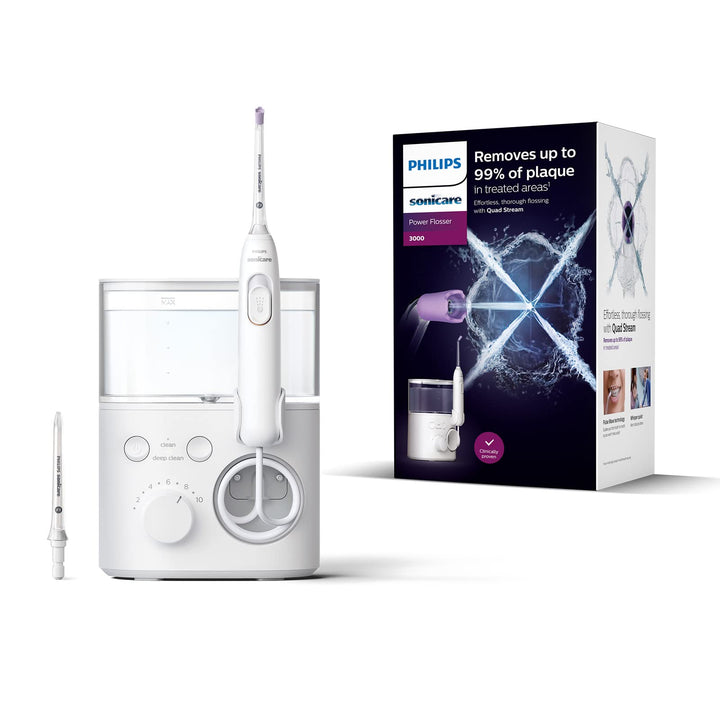 Philips Sonicare Power Flosser 3000, Munddusche mit Quad Stream Technologie, weiss (Modell HX3711/20