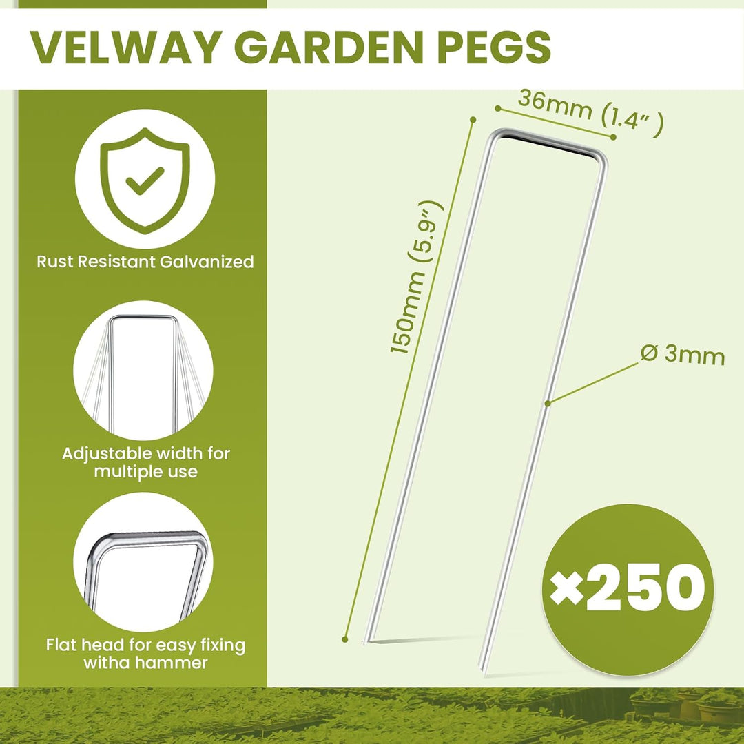 Velway 250 Stück Erdanker Anti-Rost Verzinkte - 150mm Lang 36mm Breit Ø 3mm Stabile Bodenanker für U
